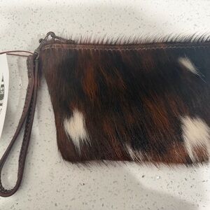 Canoe Brown and White Fur Wristlet